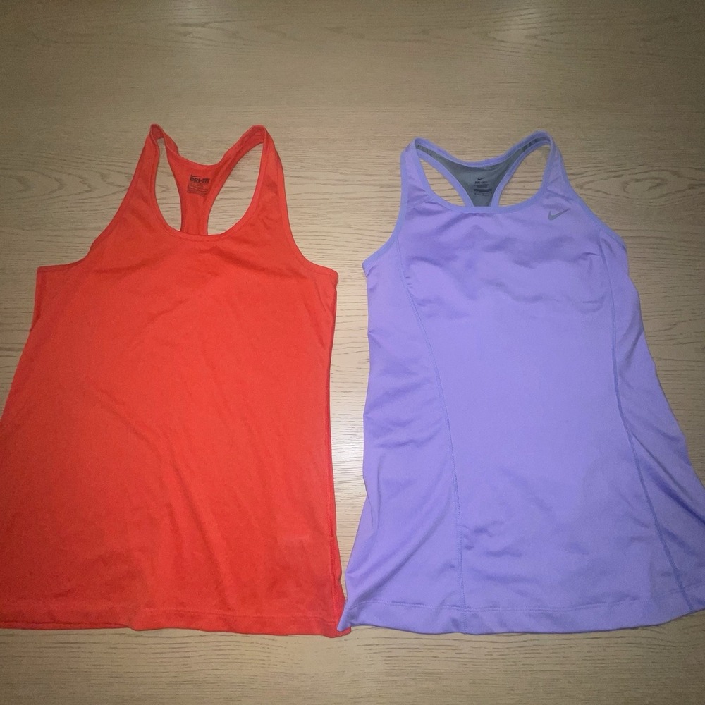 Lot of 2 Nike Dri-Fit Workout Tank Tops Women’s Size M Purple Orange Racerback